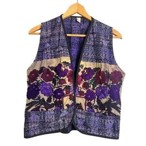 Vintage Embroidered Floral Vest Purple Women's One Size Cottagecore Boho Retro